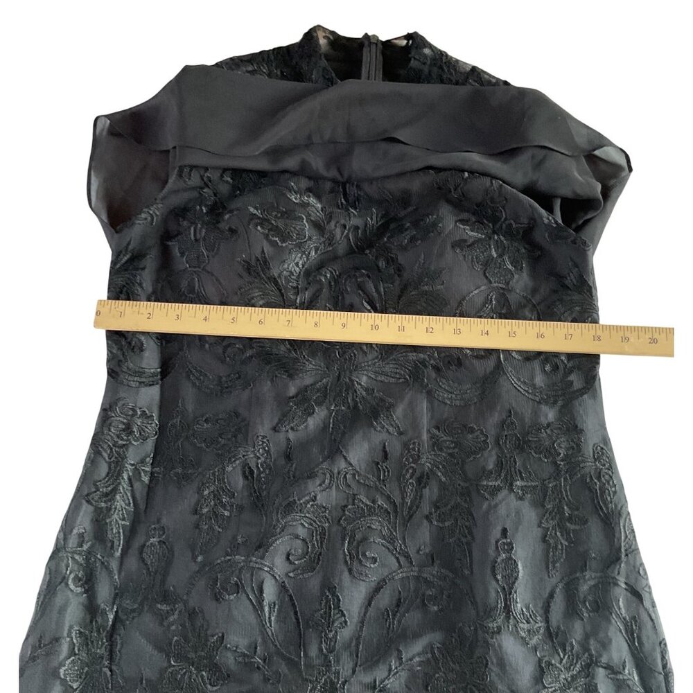 NWT Vintage-Style Black Lace Overlay Dress Sheer Cape High Neck Floral Embroider - Picture 12 of 16
